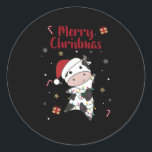 Cow Cheerful Christmas Winter Runder Aufkleber<br><div class="desc">The cow at Christmas with fairy lights. Funny animals with ohrts and snow for the holidays. Also funny for Christmas in July. Cows are cute animals and perfect for Christmas.</div>