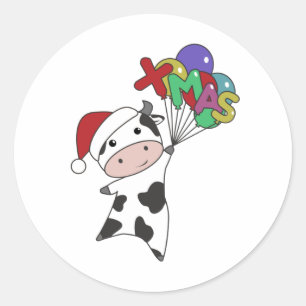 Cow Cheerful Christmas Winter Runder Aufkleber
