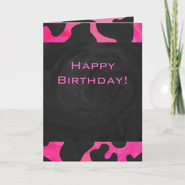 Cow Cow Hot Pink und Black Print Karte (Vorderseite)