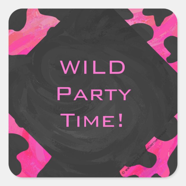Cow Cow Hot Pink und Black Print Quadratischer Aufkleber (Vorderseite)