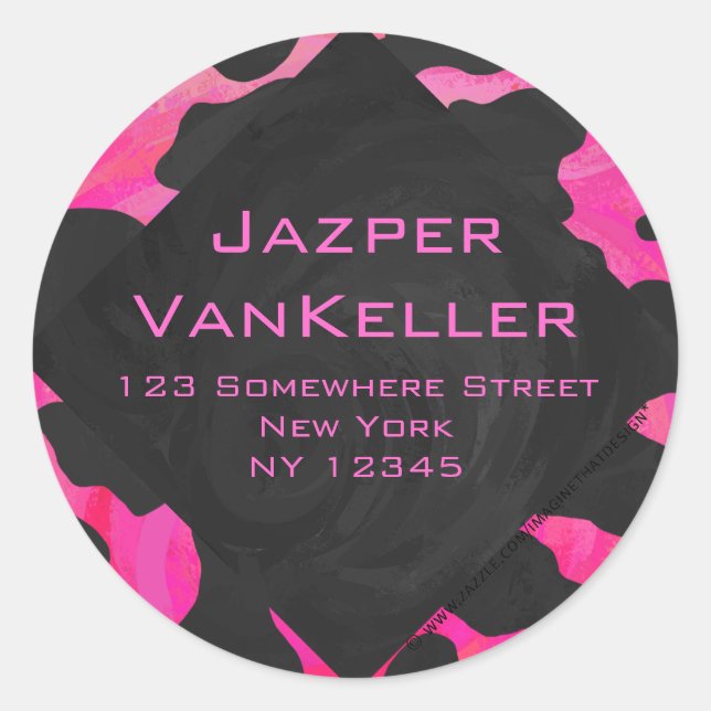 Cow Cow Hot Pink und Black Print Runder Aufkleber (Vorderseite)
