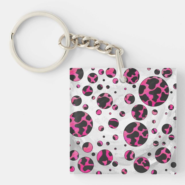 Cow Cow Hot Pink und Black Print Schlüsselanhänger (Vorderseite)