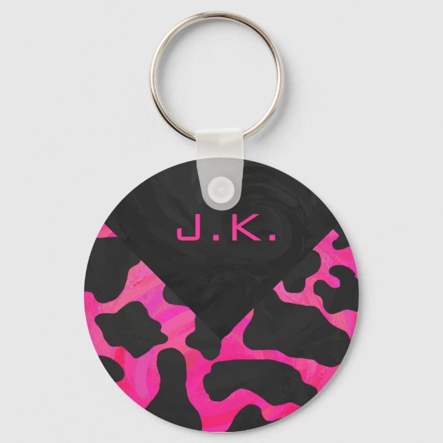 Cow Cow Hot Pink und Black Print Schlüsselanhänger (Vorderseite)