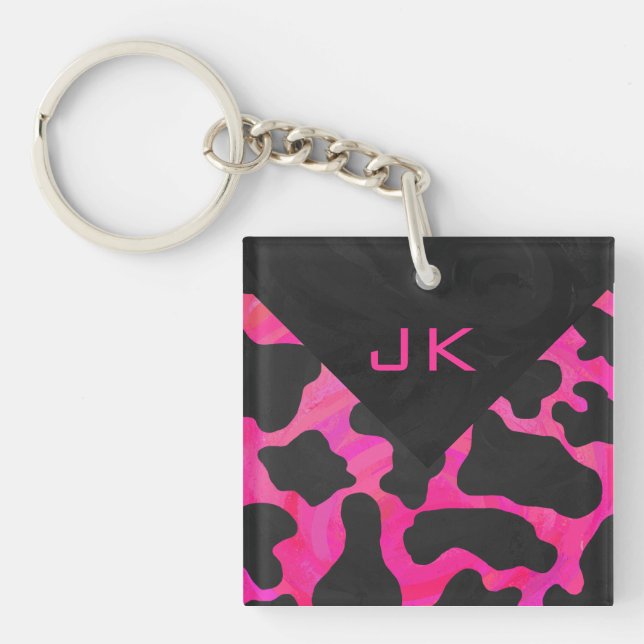 Cow Cow Hot Pink und Black Print Schlüsselanhänger (Vorderseite)