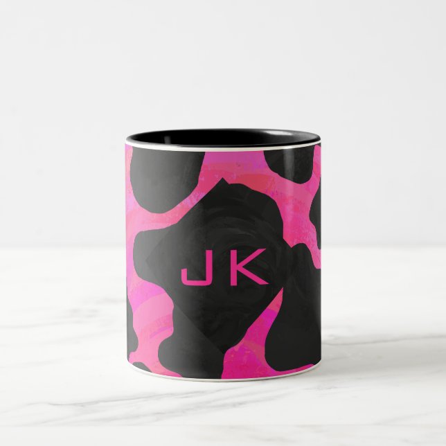 Cow Cow Hot Pink und Black Print Zweifarbige Tasse (Mittel)
