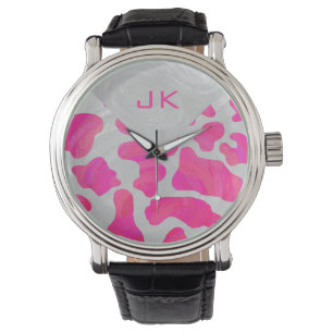 Cow Cow Hot Pink und White Print Armbanduhr
