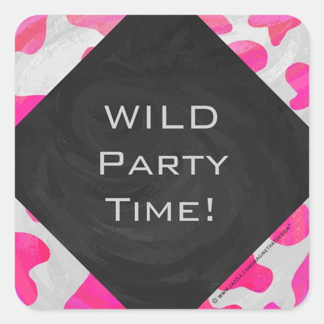 Cow Cow Hot Pink und White Print Quadratischer Aufkleber (Vorderseite)