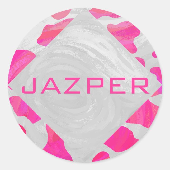 Cow Cow Hot Pink und White Print Runder Aufkleber (Vorderseite)