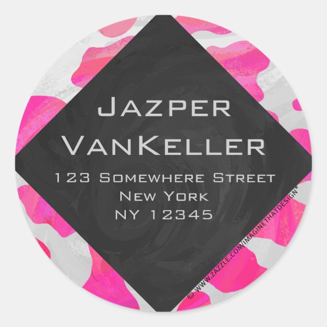 Cow Cow Hot Pink und White Print Runder Aufkleber (Vorderseite)