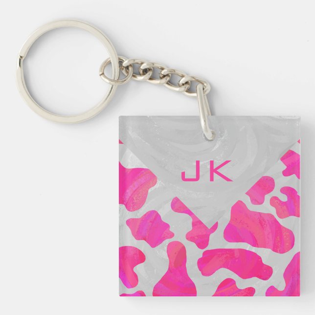 Cow Cow Hot Pink und White Print Schlüsselanhänger (Vorderseite)