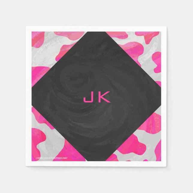 Cow Cow Hot Pink und White Print Serviette (Vorderseite)