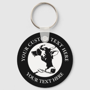 Cow Custom Text Classic Round Schlüsselanhänger