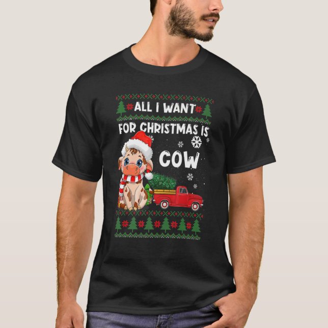 Cow  Cute Cow Santa Hat Ugly Christmas Sweater T-Shirt (Vorderseite)