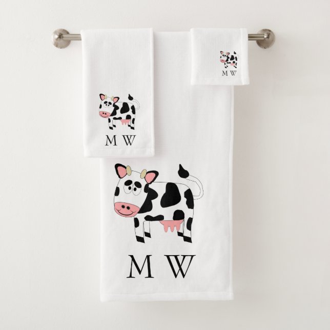 Cow Design Monogrammed Badhandtuch Set (Insitu)