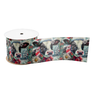 Cow Dreaming of Warmer Times Floral Decoupage Satinband