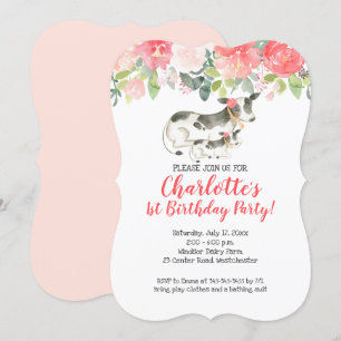 Cow Farm Coral et rose Floral Invitation Anniversa