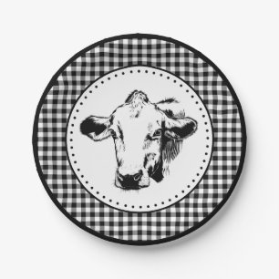 Cow Gingham Farmhouse Pappteller