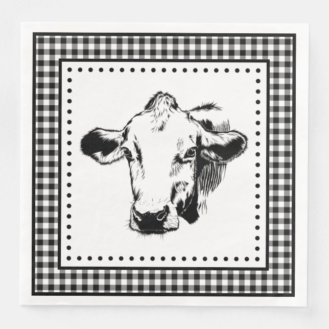 Cow Gingham Farmhouse Serviette (Vorderseite)