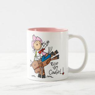 Cow-girl de bâton montant la tasse de Taureau