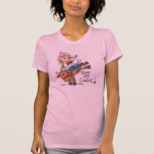 Cow-girl de bâton montant le T-shirt de Taureau