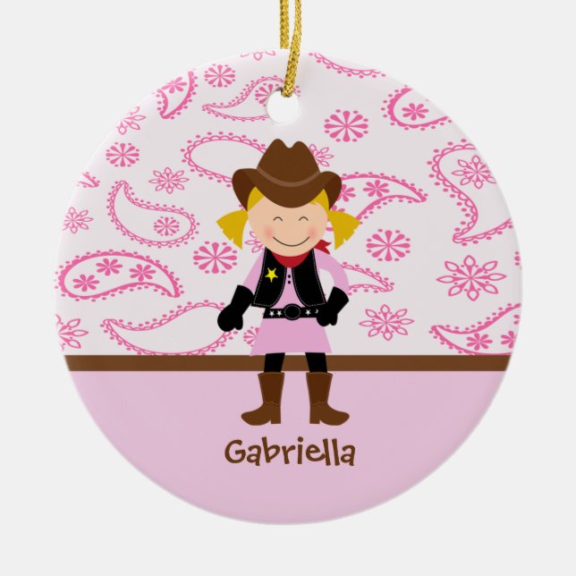 Cow-girl mignonne en ornement rose (Devant)