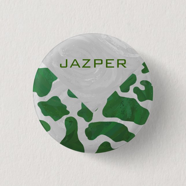 Cow Green und White Monogram Button (Vorderseite)