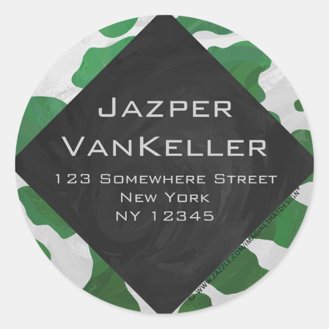 Cow Green und White Monogram Runder Aufkleber (Vorderseite)