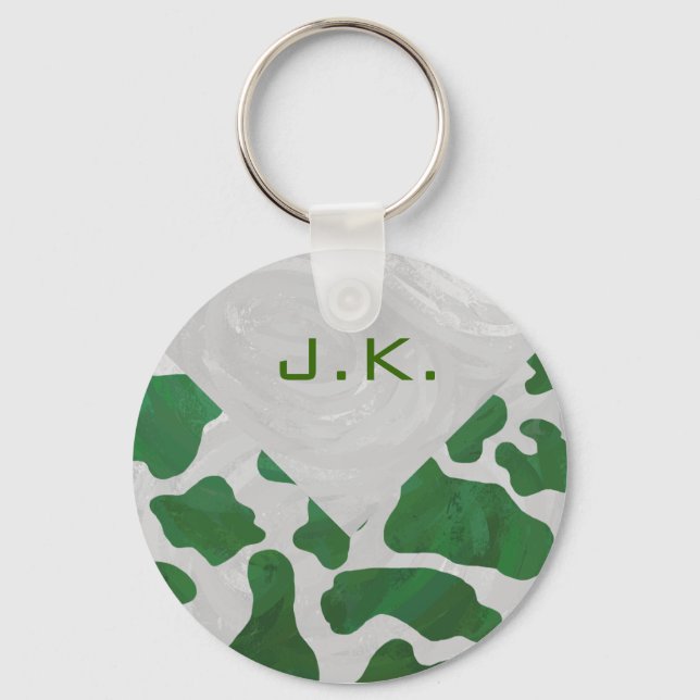 Cow Green und White Monogram Schlüsselanhänger (Vorderseite)