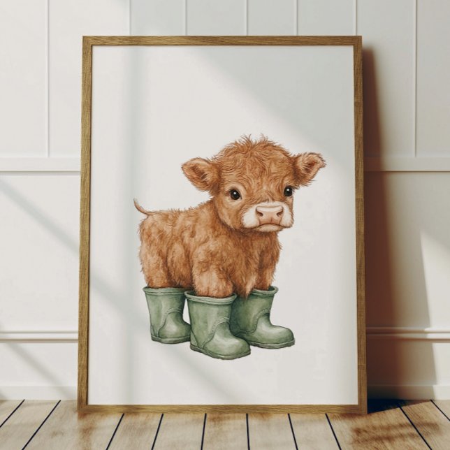 Cow in Sage Green Boots Poster Kids Room Decor (Von Creator hochgeladen)