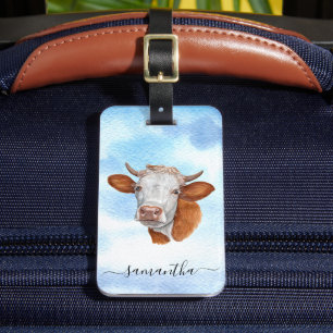 Cow Lover Watercolor Monogramm Name Gepäckanhänger