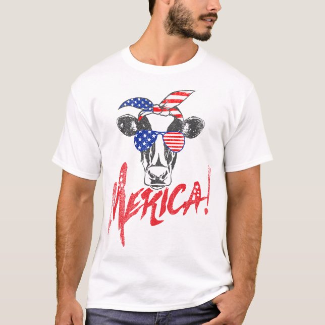 Cow Merica Funny I Liebe Amerika Amerikanische Una T-Shirt (Vorderseite)