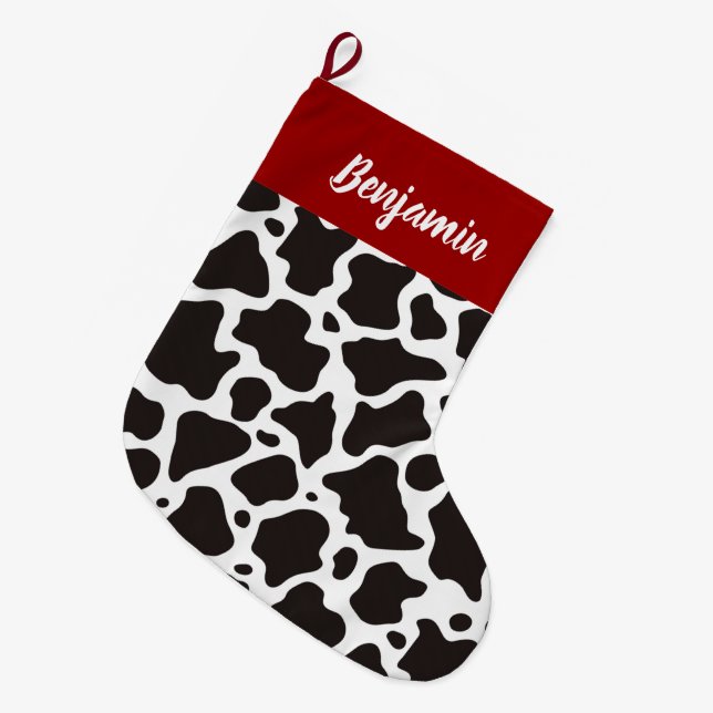 Cow Pattern Weihnachtszeit Strumpf Großer Weihnachtsstrumpf (Vorderansicht (hängend))