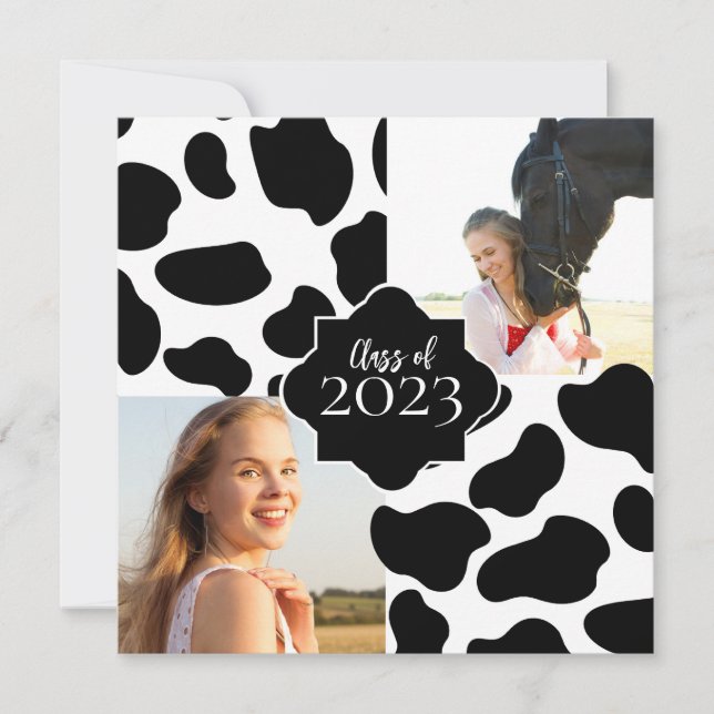 Cow Print Abschluss Foto Einladung (Vorderseite)