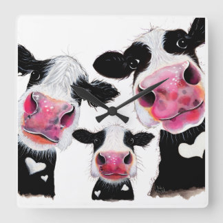 CoW PRiNT, ANiMaL PRiNT ' THe NoSeY CoWS ' Quadratische Wanduhr