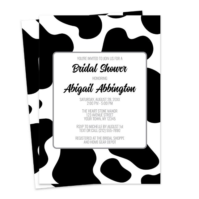 Cow Print Brautparty Einladung (Cow Print Bridal Shower Invitation at Artistically Invited on Zazzle. )
