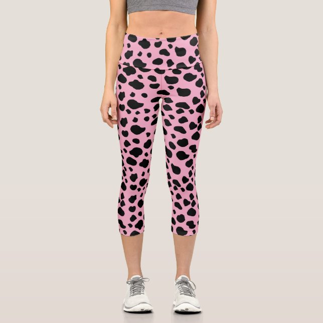 Cow Print, Cow Pattern, Cow Spots, Pink Cow Capri Leggings (Vorderseite)