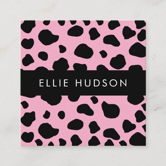 Cow Print, Cow Pattern, Cow Spots, Pink Cow Quadratische Visitenkarte (Vorderseite)