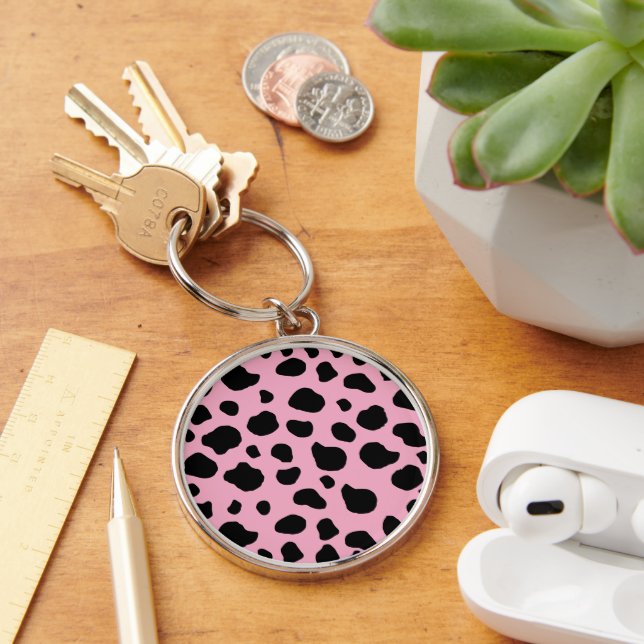 Cow Print, Cow Pattern, Cow Spots, Pink Cow Schlüsselanhänger (Schreibtisch)