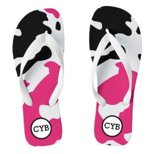 Cow Print Monogram Flip Flops