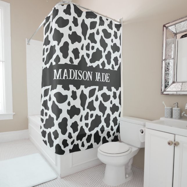 Cow Print Monogram Minimal Animal Print Duschvorhang (Beispiel)