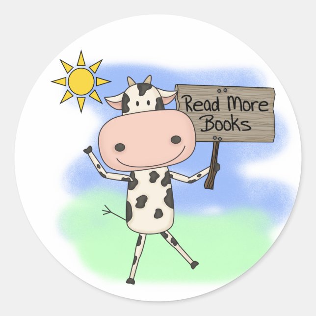 Cow Read More Books Runder Aufkleber (Vorderseite)