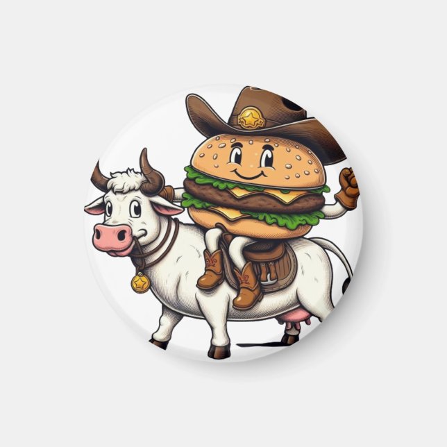 Cow Riding Hamburger Magnet (Vorne)