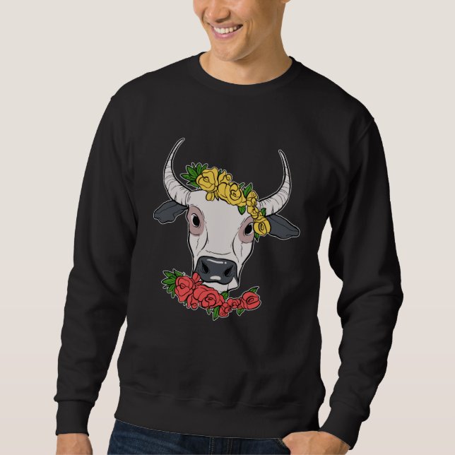 Cow Roses Vegan Animal Protector Sweatshirt (Vorderseite)