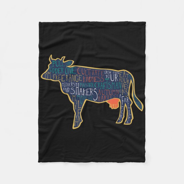 Cow Silhouette Tygraphy Phrases Heifer Fun Chris T Fleecedecke (Vorderseite)