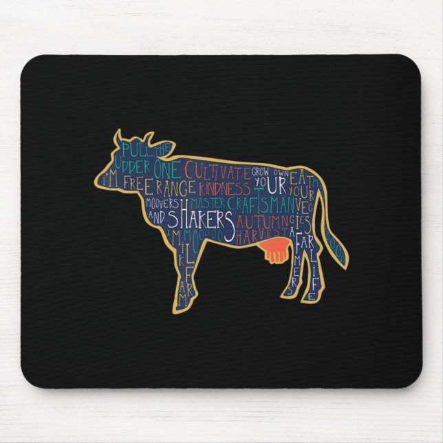 Cow Silhouette Tygraphy Phrases Heifer Fun Chris T Mousepad (Vorne)