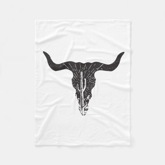 Cow Skull Desert Cactus Boho Longhorn South Wester Fleecedecke (Vorderseite)