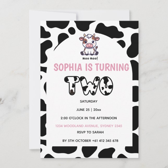 Cow Theme Second Birthday Invitation –Turning TOW  Einladung (Vorderseite)