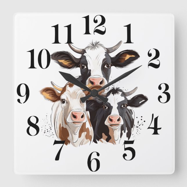 Cow Wall Clock Quadratische Wanduhr (Vorderseite)