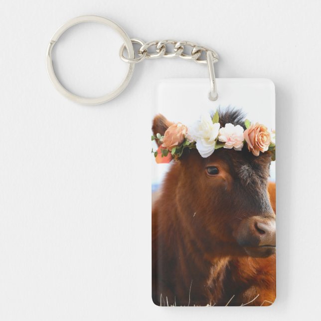 Cow with Flower Crown Keychain (2 sided) (Devant)