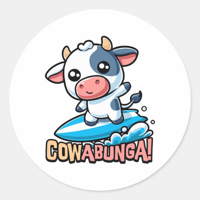 Cowabunga! Niedlicher Surfpuff Runder Aufkleber (Vorderseite)